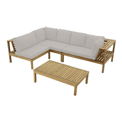 Dakota Wooden Garden Corner Sofa Set with Grey Parasol - Cream Cushions - Laura James
