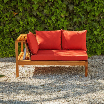 Dakota Wooden Garden Corner Sofa Set with Grey Parasol - Red Cushions - Laura James