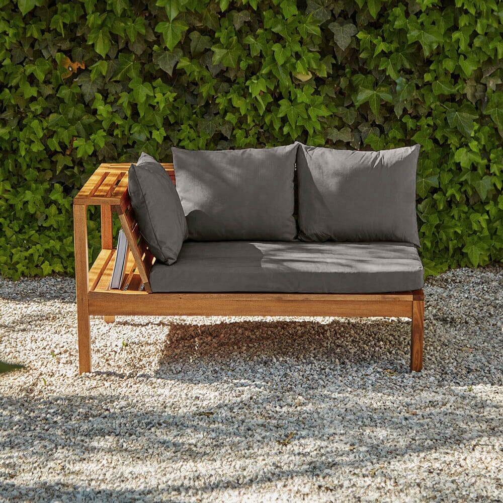 Dakota Corner Wooden Sofa Set with Grey Parasol- Grey Cushions
