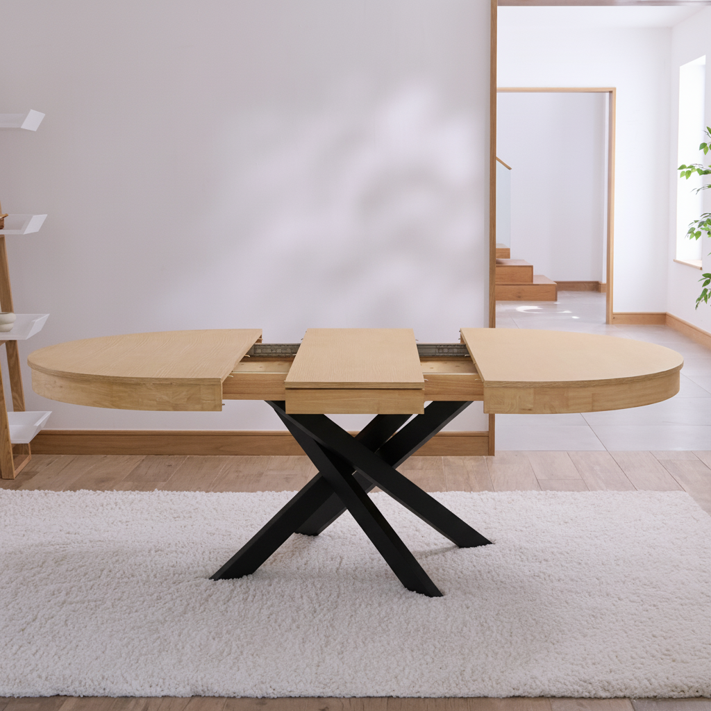 Amelia Pale Oak Extendable Dining Table With Black Legs - Laura James 
