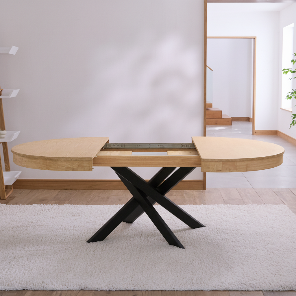 Amelia Pale Oak Extendable Dining Table With Black Legs - Laura James 