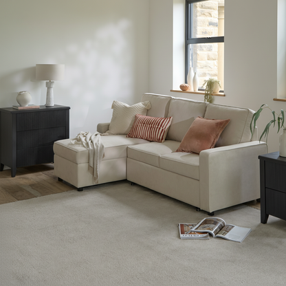 Hugo Corner Sofa Bed with Storage - White