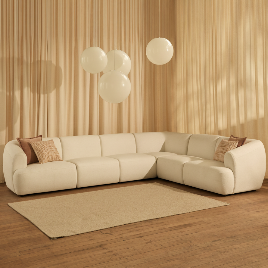 Nathalia Large Right Hand L-Shape Sofa - Chalked White Boucle - Laura James 