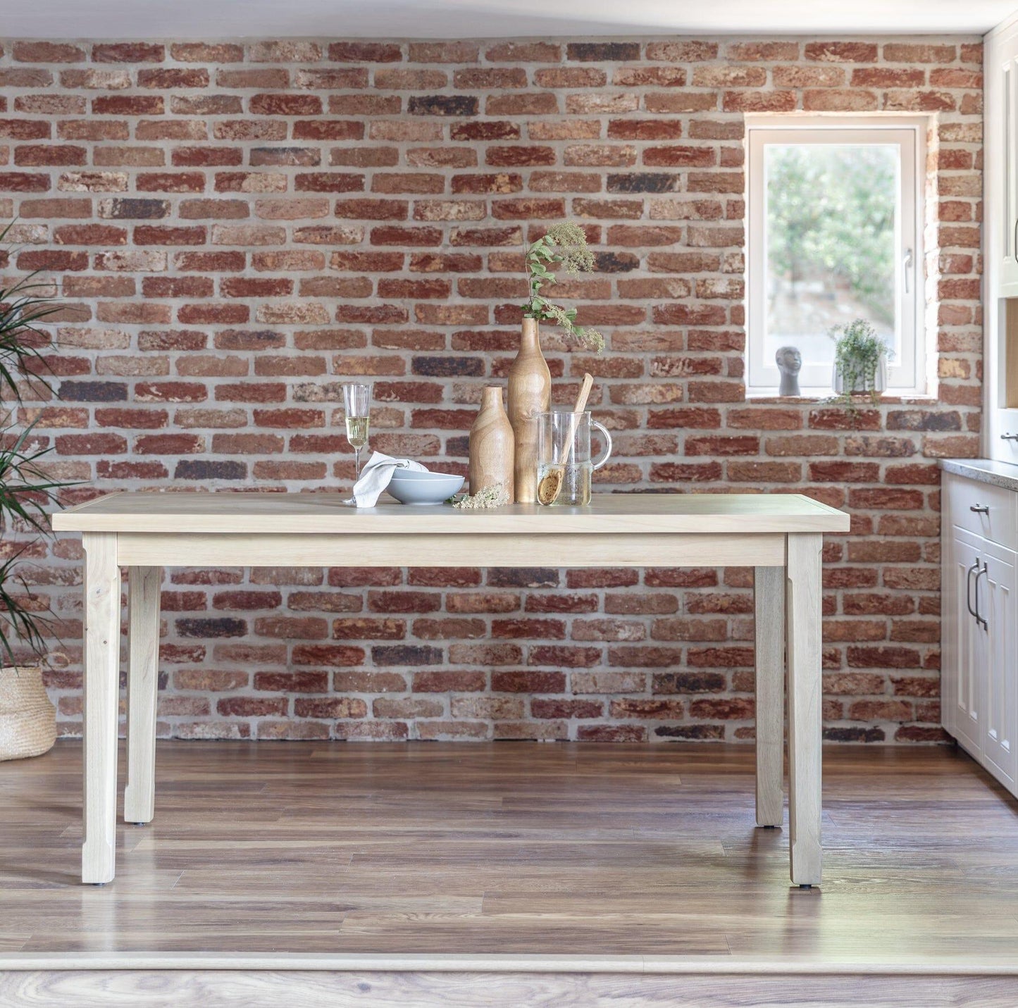 Ella Pale Oak Dining Table Set - 6 Seater - Freya Blue Carver Chairs - 160cm - Laura James