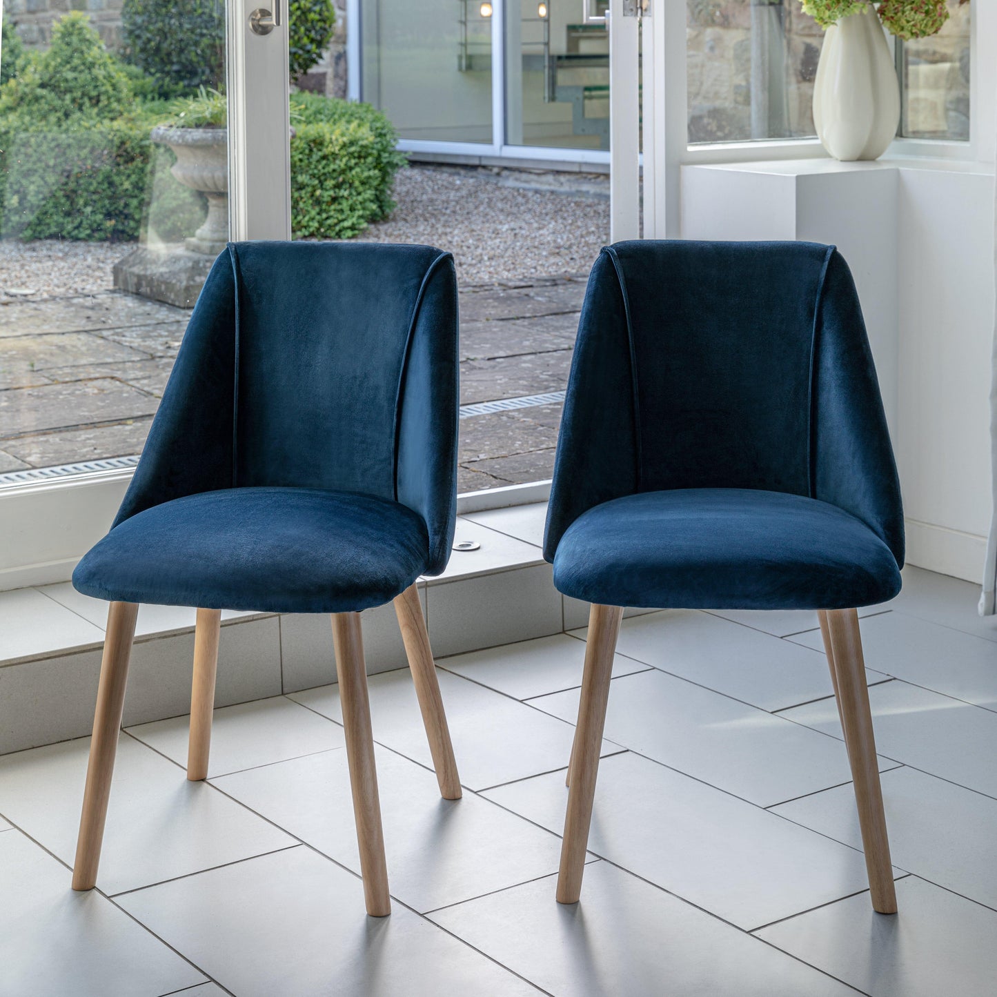 Ella Pale Oak Dining Table Set - 6 Seater - Freya Blue Carver Chairs - 160cm - Laura James