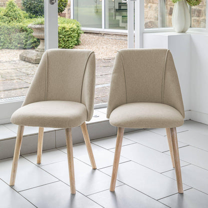 Ella Pale Oak Dining Table Set - 6 Seater - 2 Freya Oatmeal Carver Chairs & 4 Dining Chairs With Pale Oak Legs - Laura James