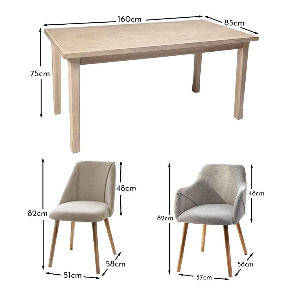 Ella Pale Oak Dining Table Set - 6 Seater - 2 Freya Oatmeal Carver Chairs & 4 Dining Chairs With Whitewash Oak Legs - Laura James