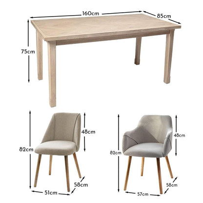 Ella Pale Oak Dining Table Set - 6 Seater - 2 Freya Oatmeal Carver Chairs & 4 Dining Chairs With Whitewash Oak Legs - Laura James