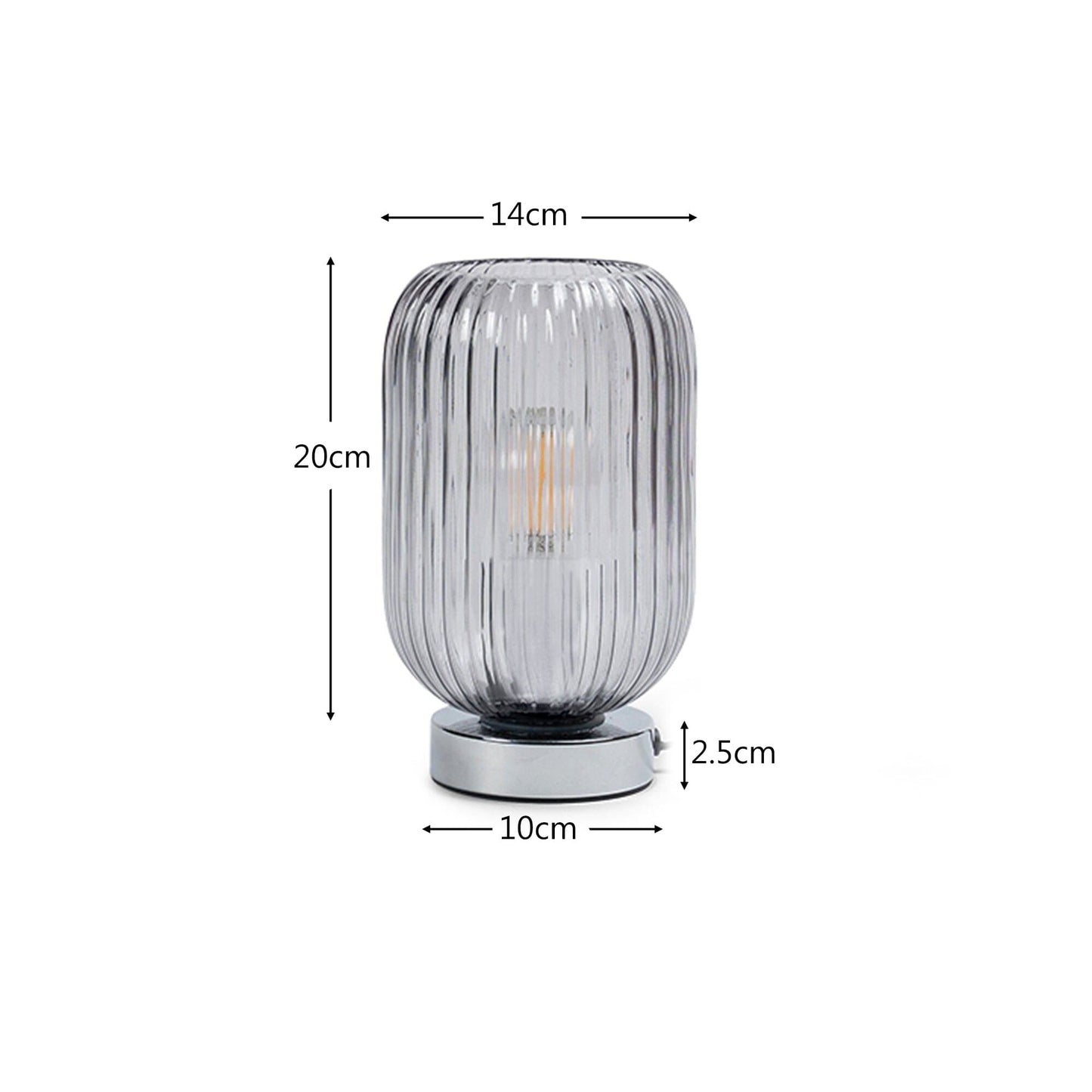 Smoked Fluted Glass Table Lamp with Chrome Base - Laura James