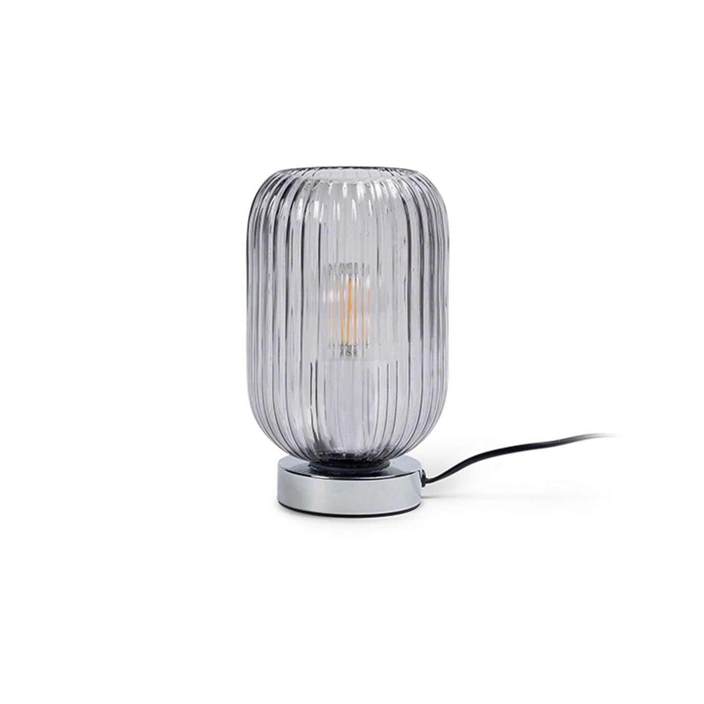 Smoked Fluted Glass Table Lamp with Chrome Base - Laura James