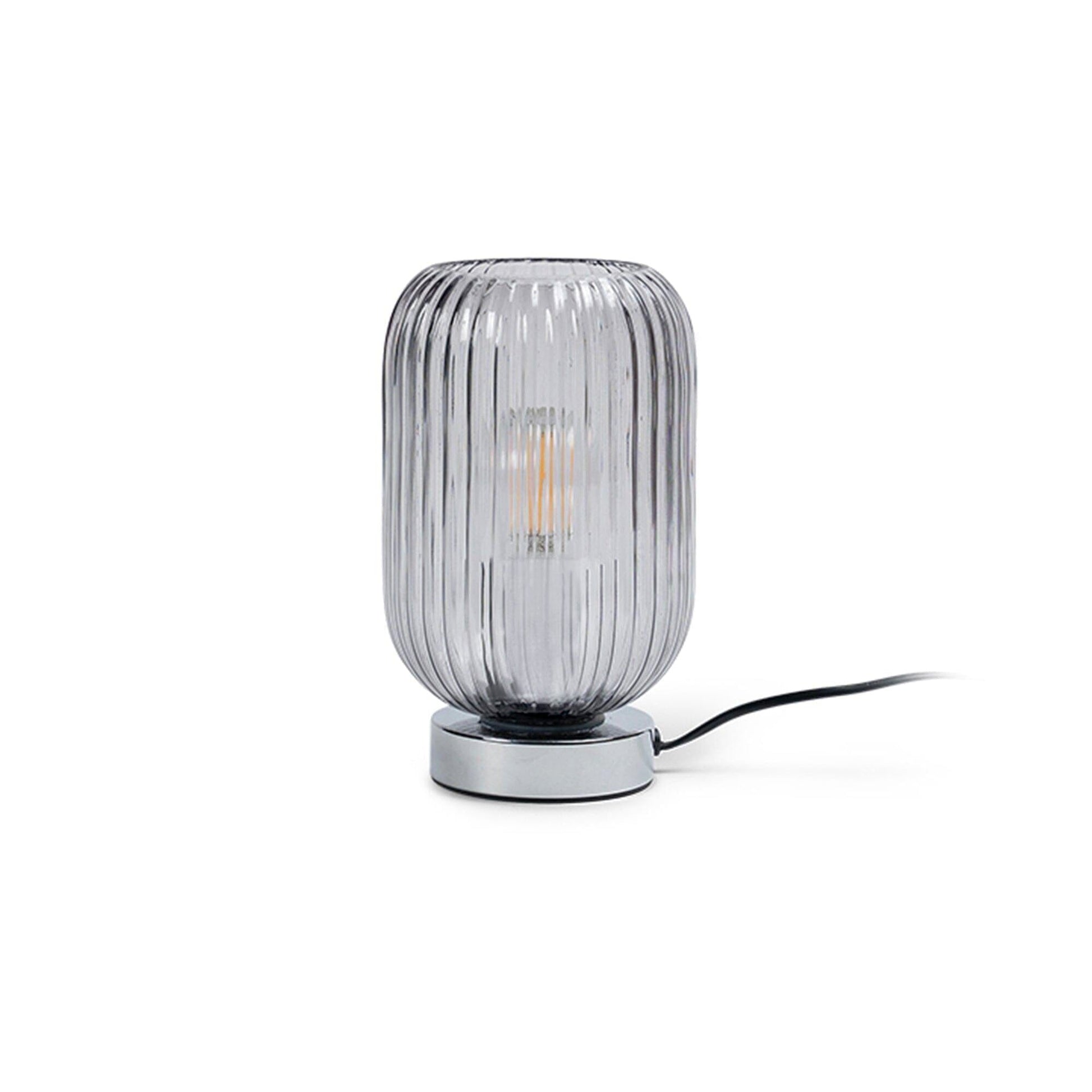 Smoked Fluted Glass Table Lamp with Chrome Base - Laura James