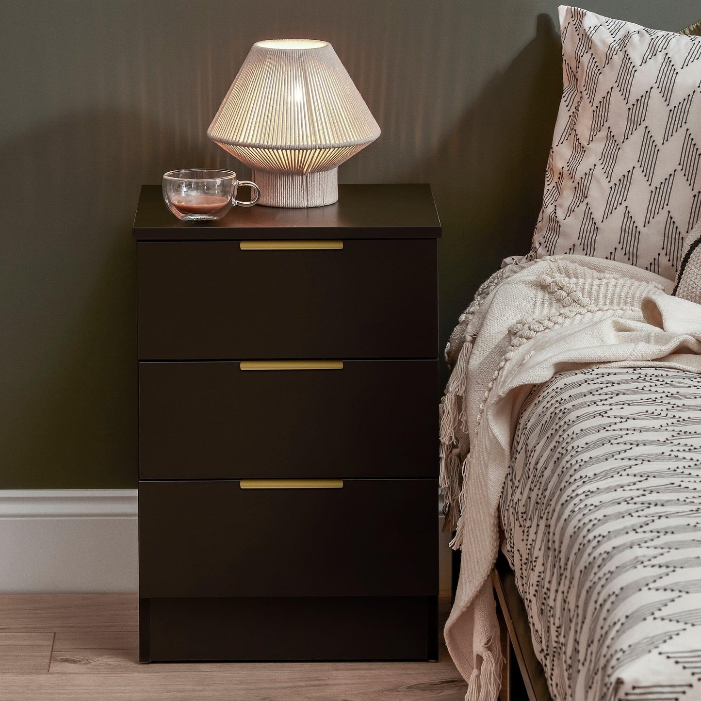 Essie 3 drawer bedside table - black - Laura James