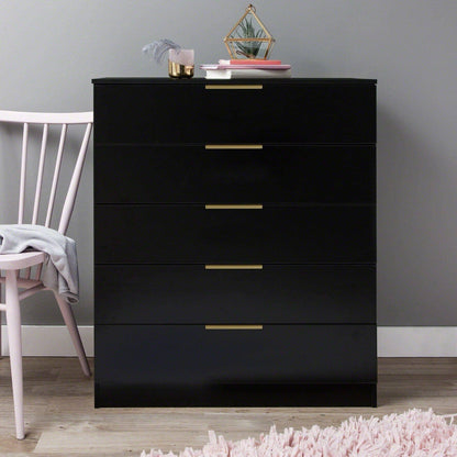 Essie 4 Piece Bedroom Set - 5 Chest of Drawers - Pitch Black