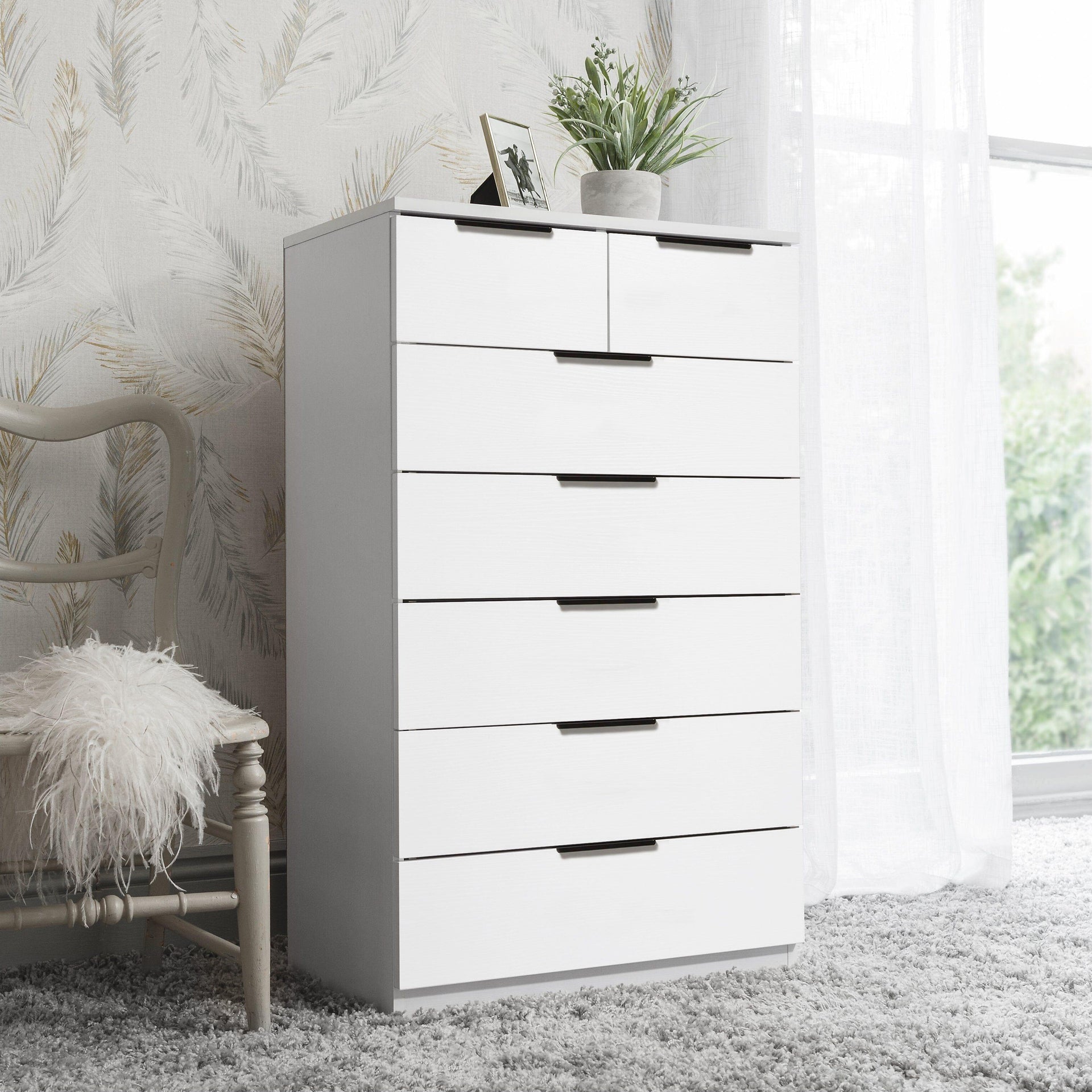 standing dresser SICOTAS Rattan 6 Drawers Dresser, 56.4Inch Wide Chest of Drawers Modern Dresser for Bedroom, Storage Chest Cabinet for Home, Black Oak main image 0