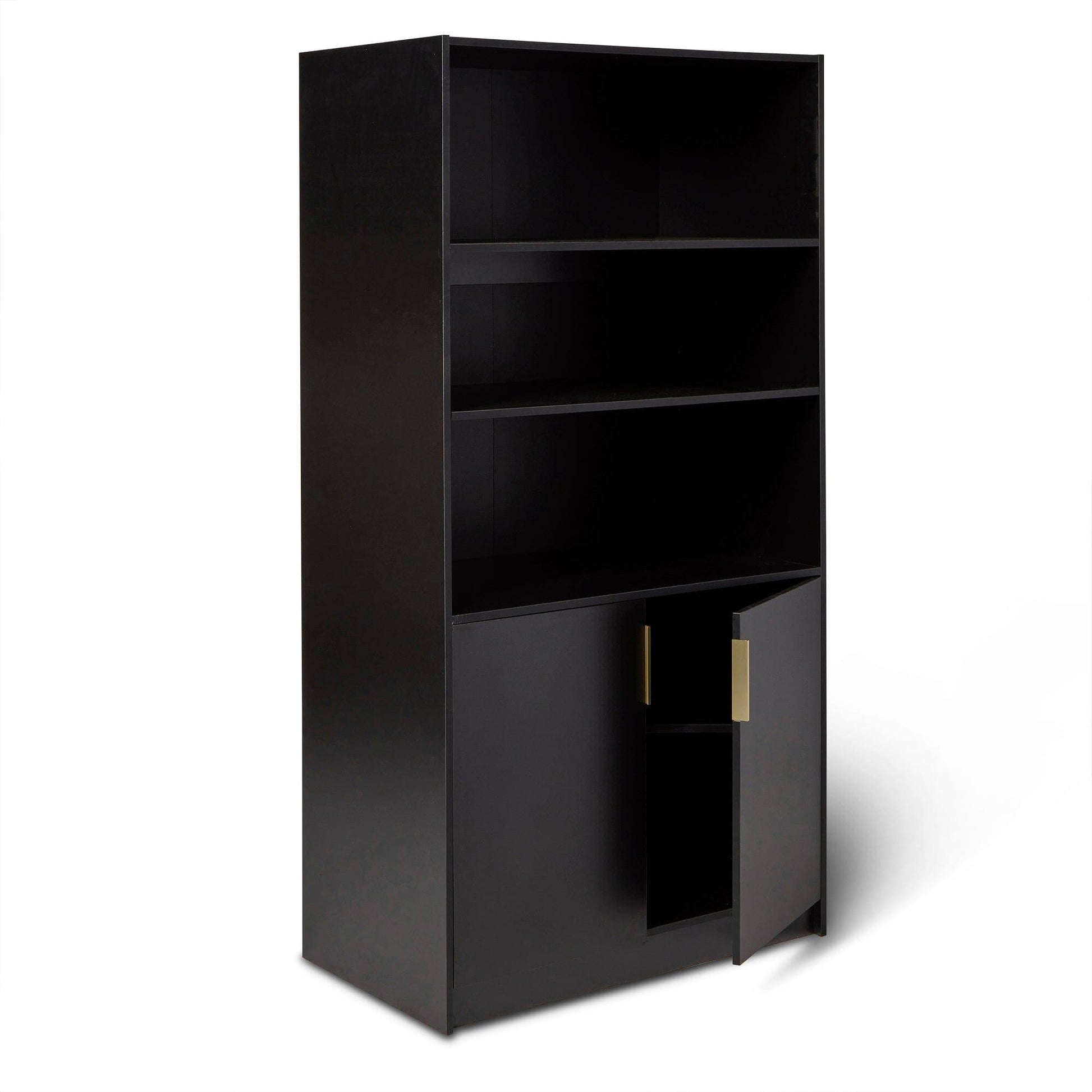 Essie Tall Black Bookcase with Gold Handles - Laura James