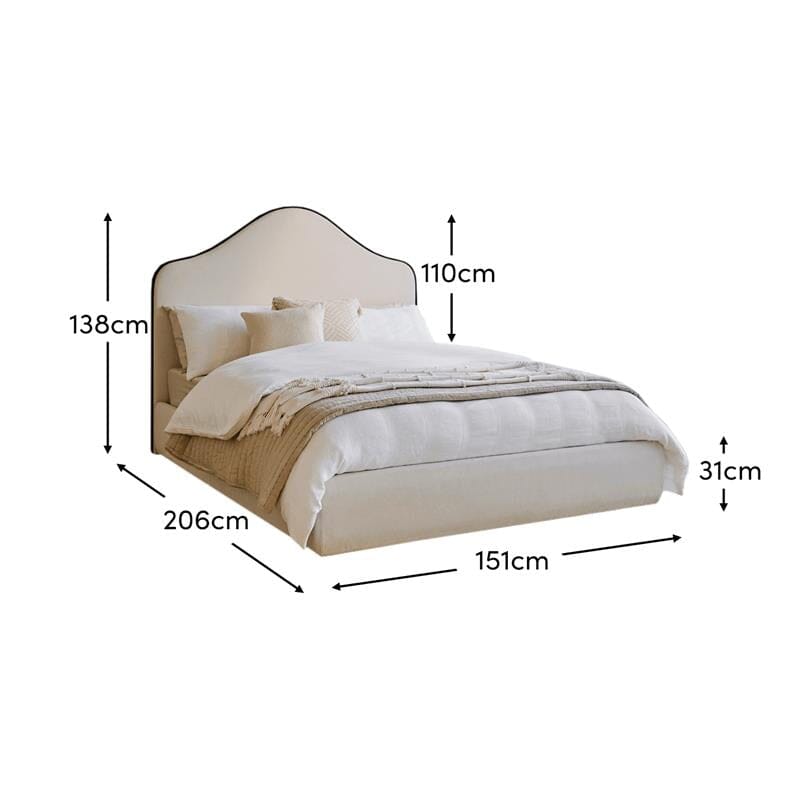 Odette Double Ottoman Bed - Ivory - Jet Black Piping - Laura James