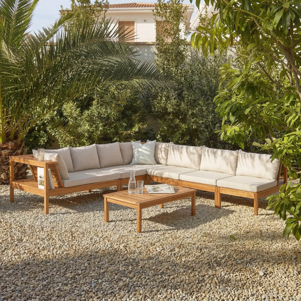 Dakota 8 Seater Wooden Corner Sofa Set - Natural Acacia - Laura James