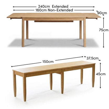 Paul 118-158cm Extending Dining Table & Tilly 150cm Wooden Bench with 2 Tilly 150cm Whitewash Oak Chairs - Laura James