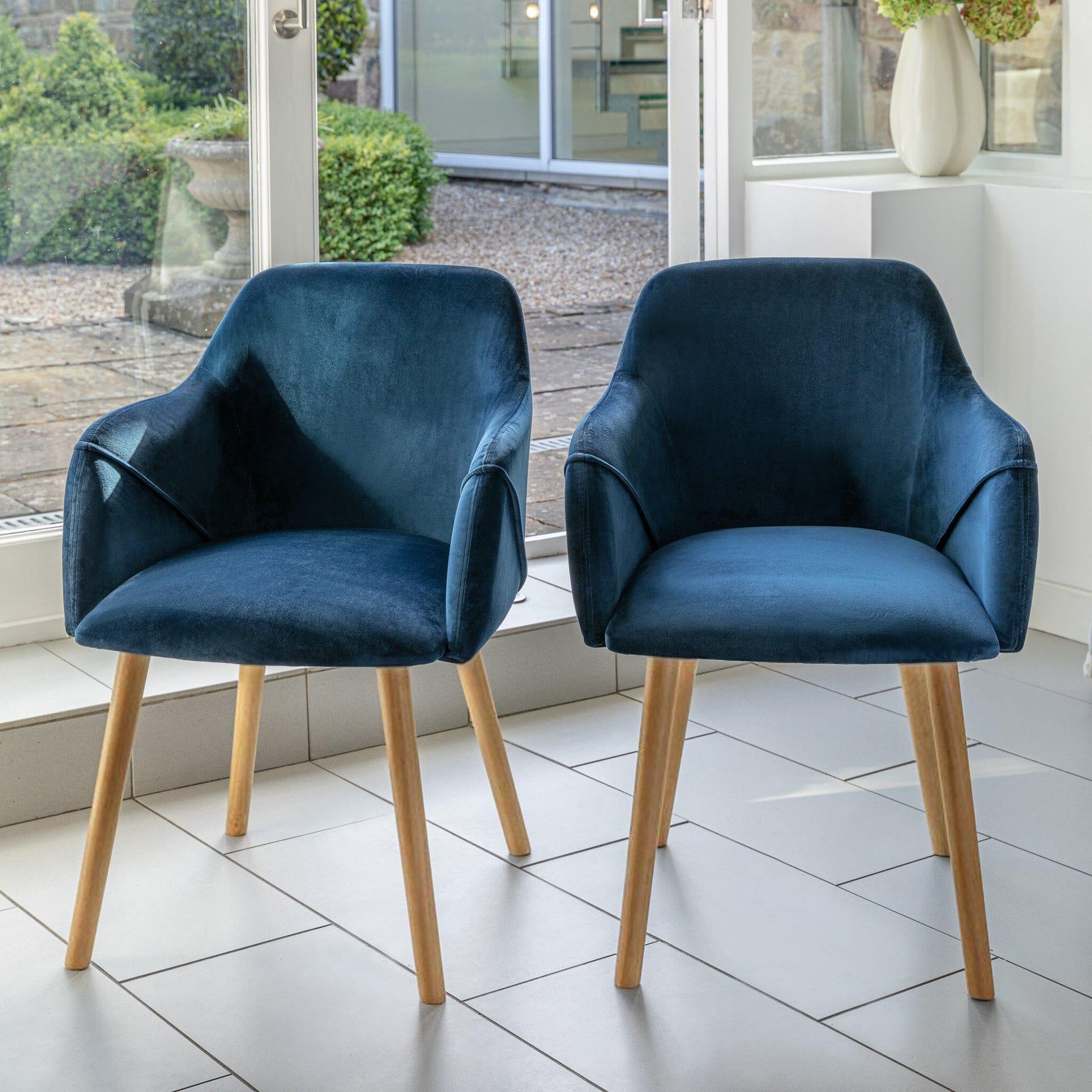 Freya Ink Blue Armchairs - Set of 2 - Pale Oak Legs - Laura James