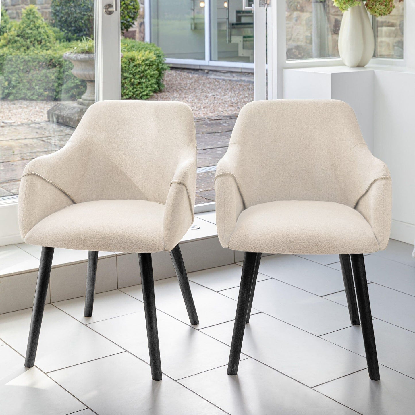 Freya Armchairs - Set of 2 - Boucle with Black Oak Legs