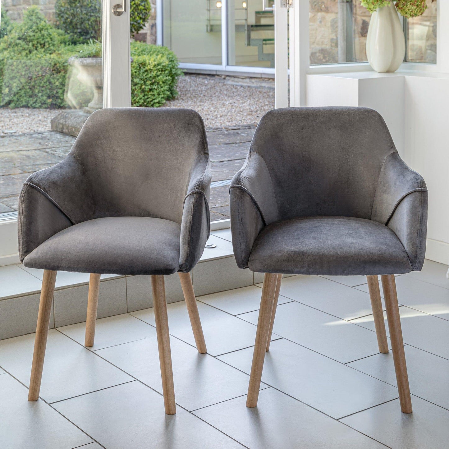 Freya armchairs - set of 2 - grey velvet and pale oak - Laura James