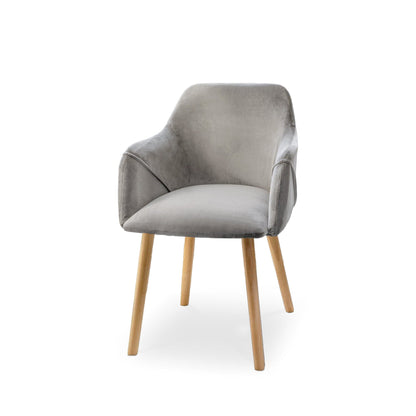 Ella 160cm Pale Oak Dining Table Set - 6 Seater - 4 Freya Dining Chairs with  2 Freya Armchairs - Mist Grey with Pale Oak Legs - Laura James
