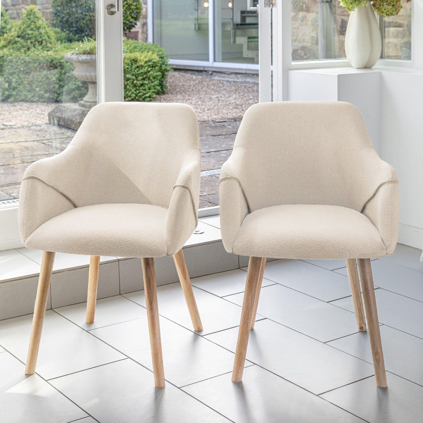 Freya Armchairs - Set Of 2 - Boucle with Whitewash Oak Legs