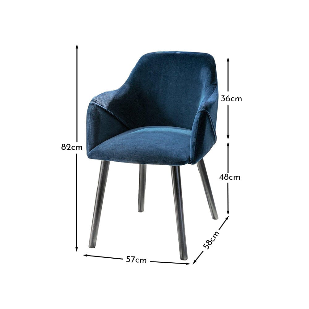 Freya Blue Velvet Armchairs - Set of 2 - Black Oak Legs