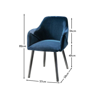 Freya Blue Velvet Armchairs - Set of 2 - Black Oak Legs