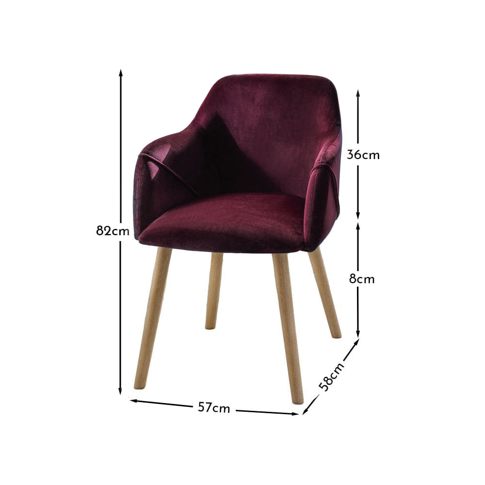 Freya Burgundy Red Dining Armchairs - Set of 2 - Chalked Mango Wood Legs