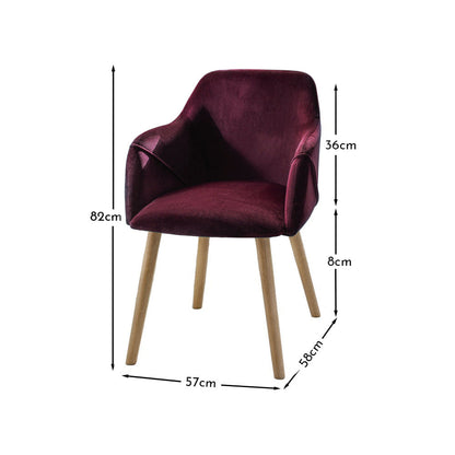 Freya Burgundy Red Dining Armchairs - Set of 2 - Chalked Mango Wood Legs