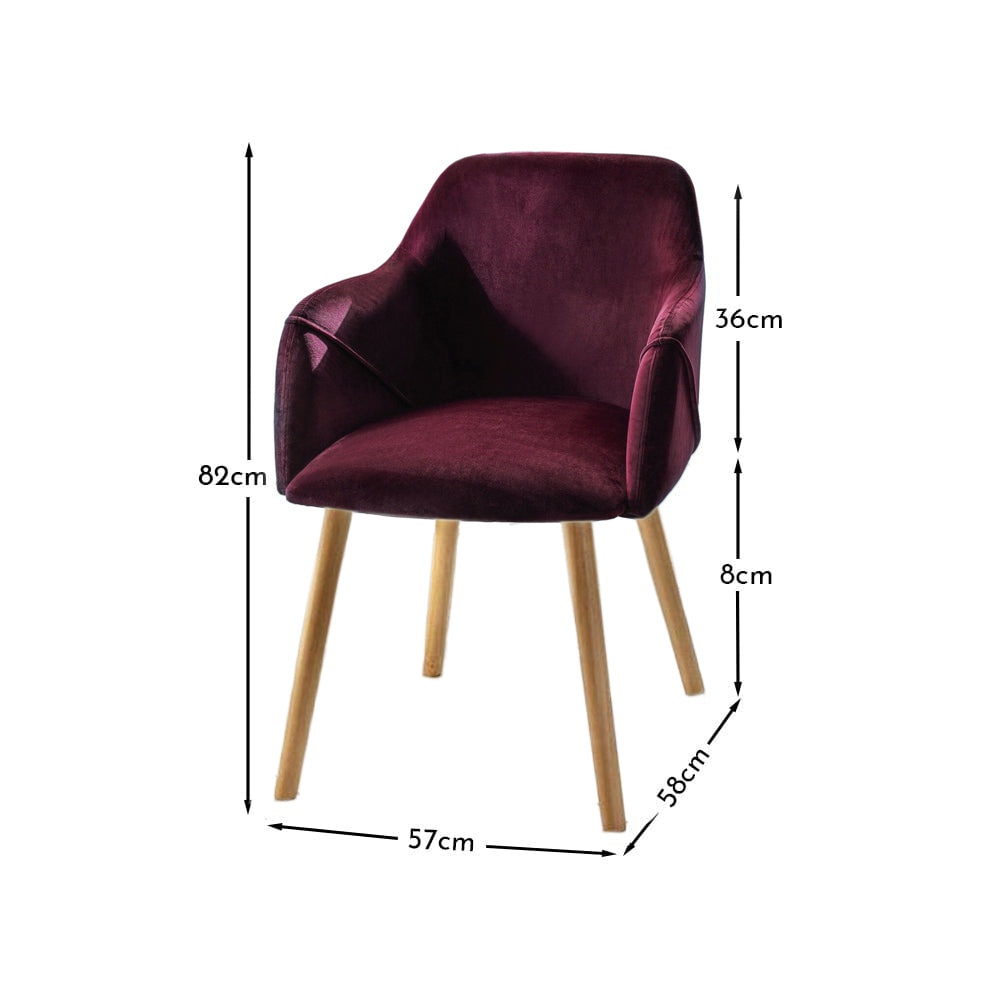 Freya Burgundy Red Armchairs - Set of 2 - Pale Oak Legs - Laura James