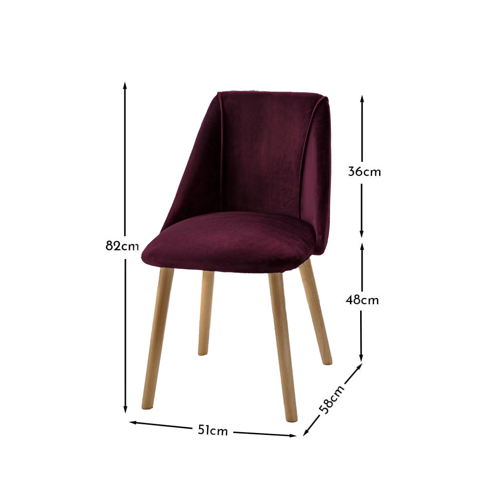 Freya Burgundy Red Dining Chairs - Set of 2 - Pale Oak Legs - Laura James