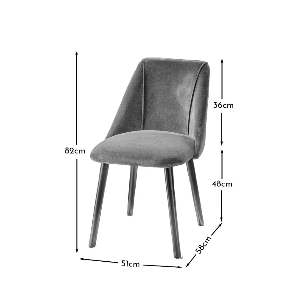 Freya Grey Velvet Dining Chairs - Set of 2 - Black Oak Legs
