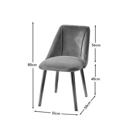 Freya Grey Velvet Dining Chairs - Set of 2 - Black Oak Legs