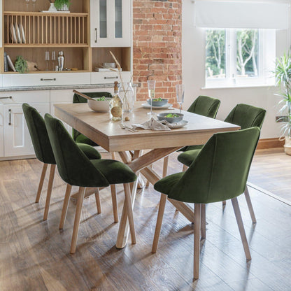 Freya Green Velvet Dining Chair - Set Of 2 - Whitewash Oak Legs