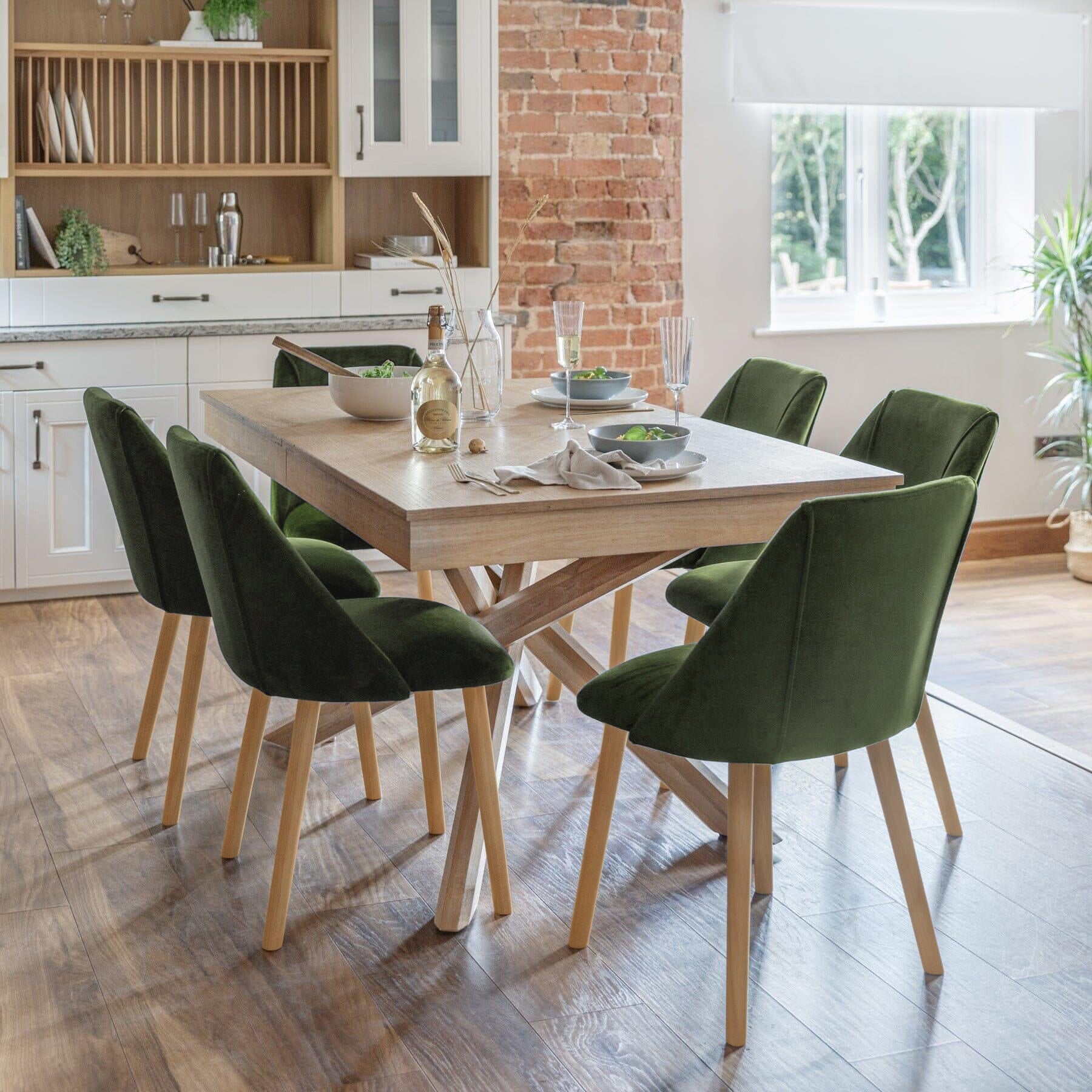 Freya Fern Green Dining Chairs - Set of 2 - Pale Oak Legs - Laura James