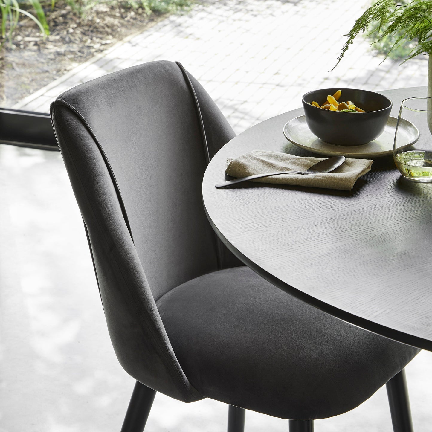 Freya dining chairs - set of 2 - grey velvet and black - Laura James