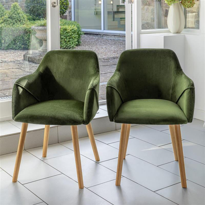 Freya Fern Green Armchairs - Set of 2 - Pale Oak Legs - Laura James