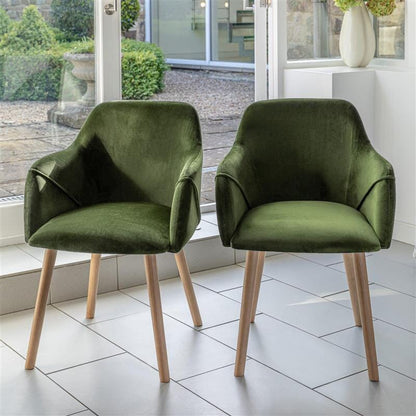 Freya Fern Green Armchairs - Set of 2 - Whitewash Oak Legs
