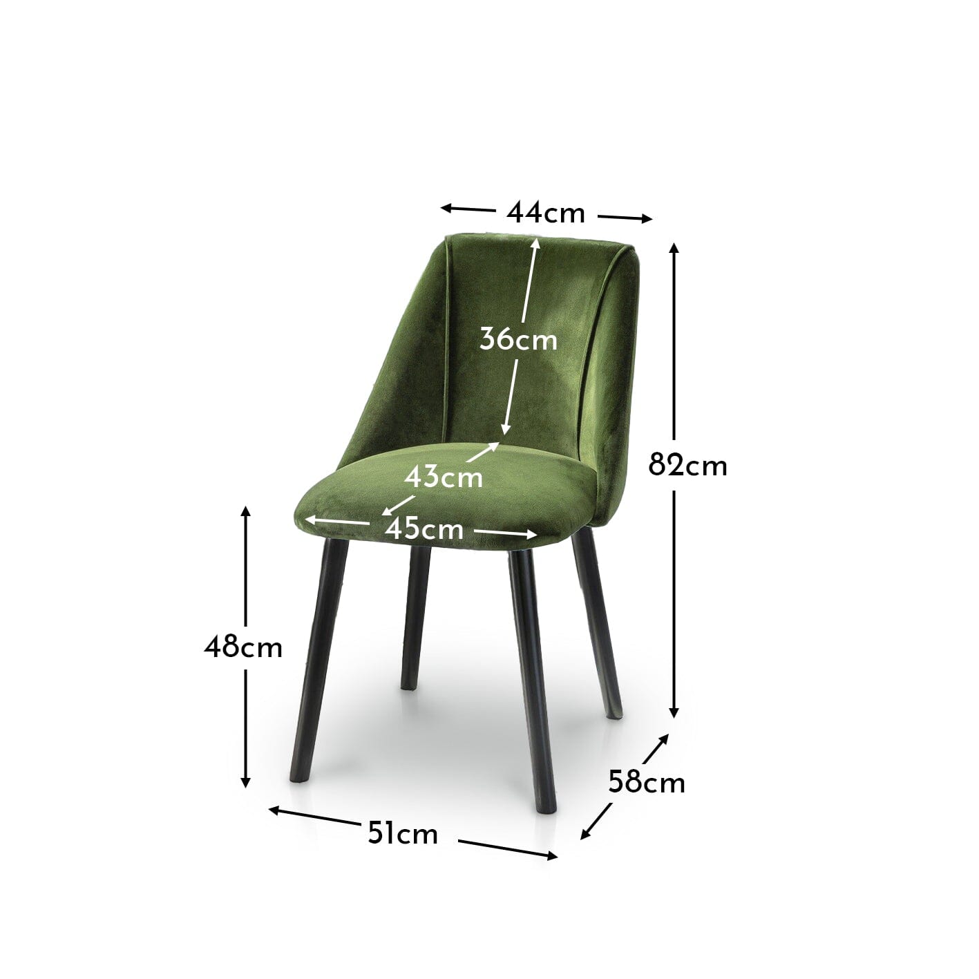 Freya Fern Green Dining Chairs - Set of 2 - Black Oak Legs