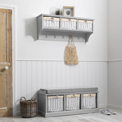 Fyfield Coat Hooks with Shelf & Storage Baskets - Grey