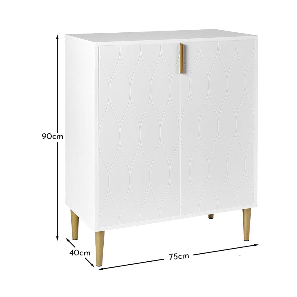 Gloria 2 Door Small Sideboard - White & Brass Legs