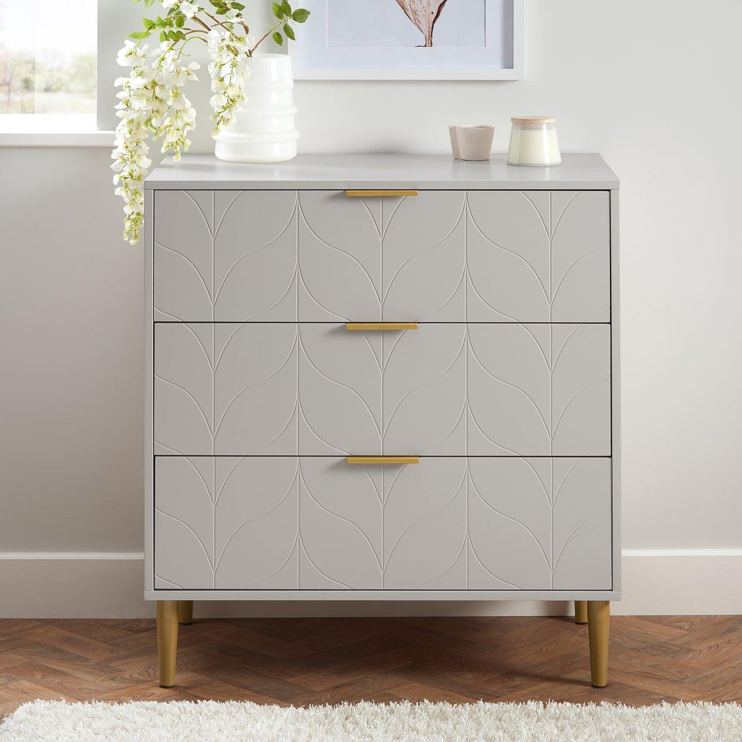 Gloria 3 piece bedroom furniture set - 3 drawer chest of drawers - grey - Laura James