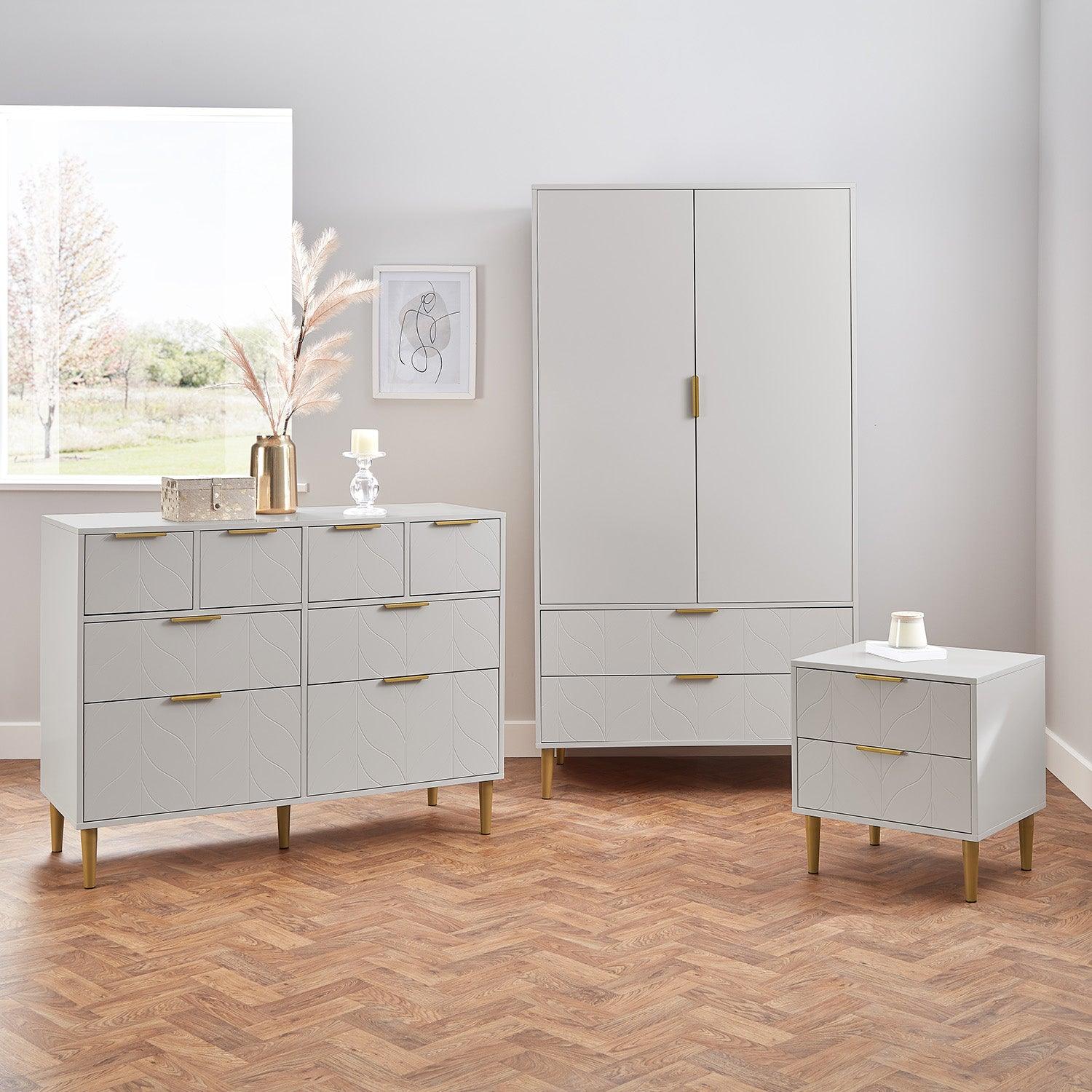 Gloria 3 piece bedroom furniture set - 4 over 4 chest of drawers - grey - Laura James