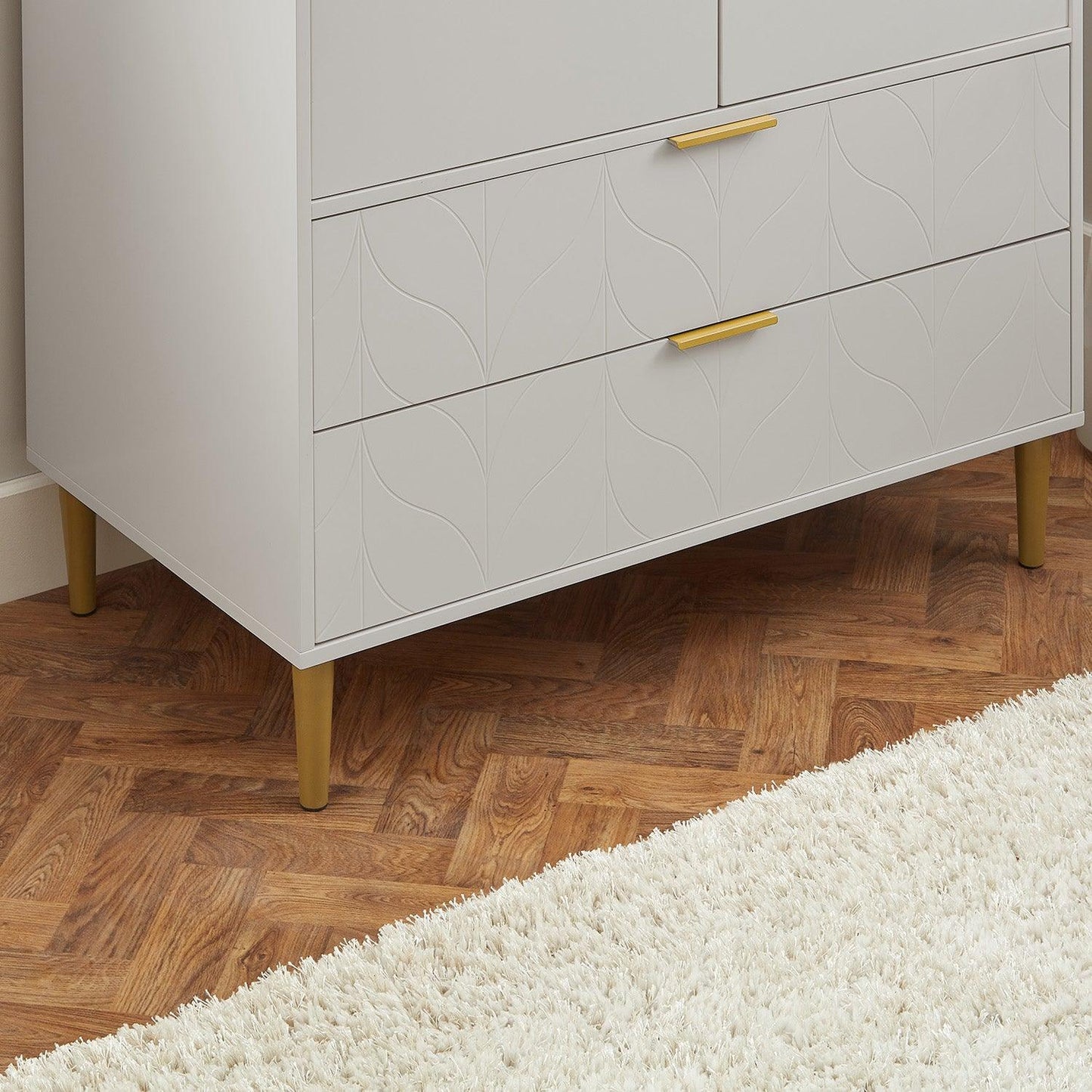 Gloria 3 piece bedroom furniture set - 4 over 4 chest of drawers - grey - Laura James