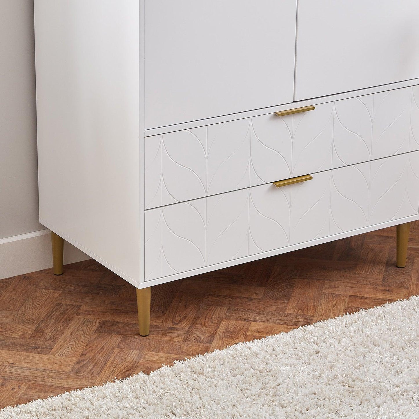 Gloria 3 piece bedroom furniture set - 4 over 4 chest of drawers - white - Laura James