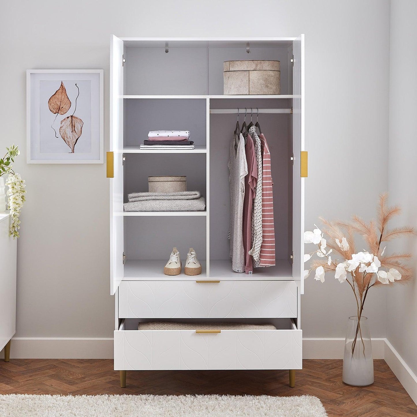 Gloria 3 piece bedroom furniture set - 4 over 4 chest of drawers - white - Laura James