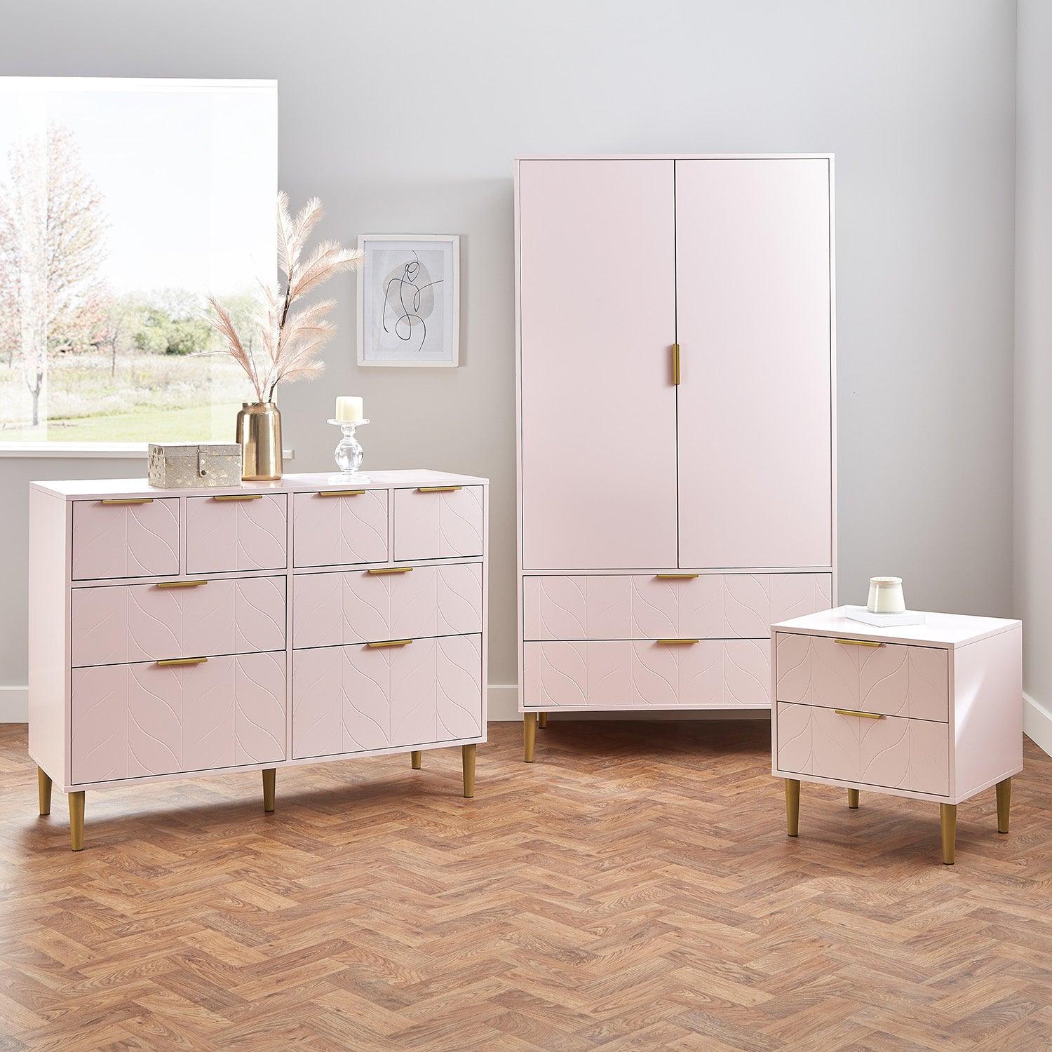 Gloria 3 piece bedroom furniture set - 4 over 4 chest of drawers - pale pink - Laura James