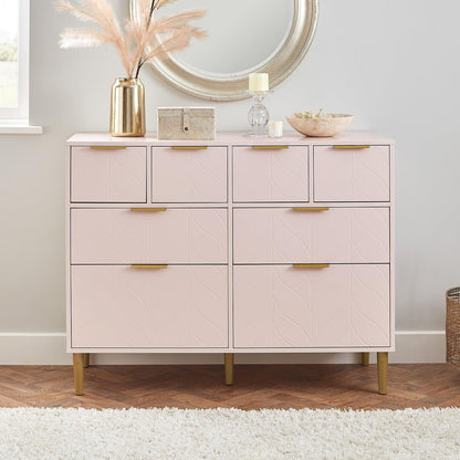 Gloria 3 piece bedroom furniture set - 4 over 4 chest of drawers - pale pink - Laura James